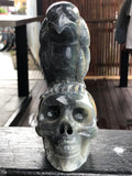 Labradorite Skull and Raven Sculpture with Peach Flash [1k965]