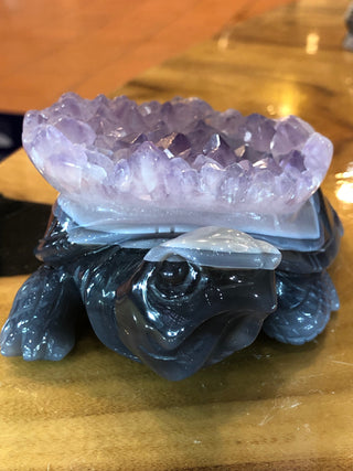 Grey Agate and Amethyst Geode Tortoise [1k1036]