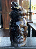 Black, Magenta and Yellow Banded Fluorite Skull and Snake Sculpture Skull [1k1078]