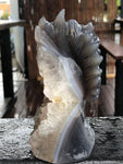 Grey and Blue Banded Agate and Quartz Geode Wolf Sculpture [1k1090]