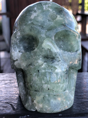 Prehnite and Epidote Skull [1k1099]